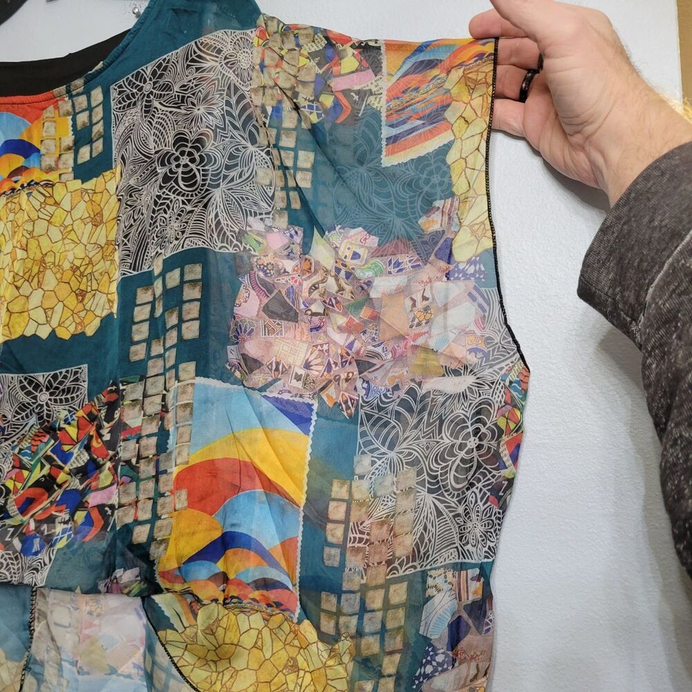 Artistic Patchwork Top Small Multi-Color Abstract… - image 3